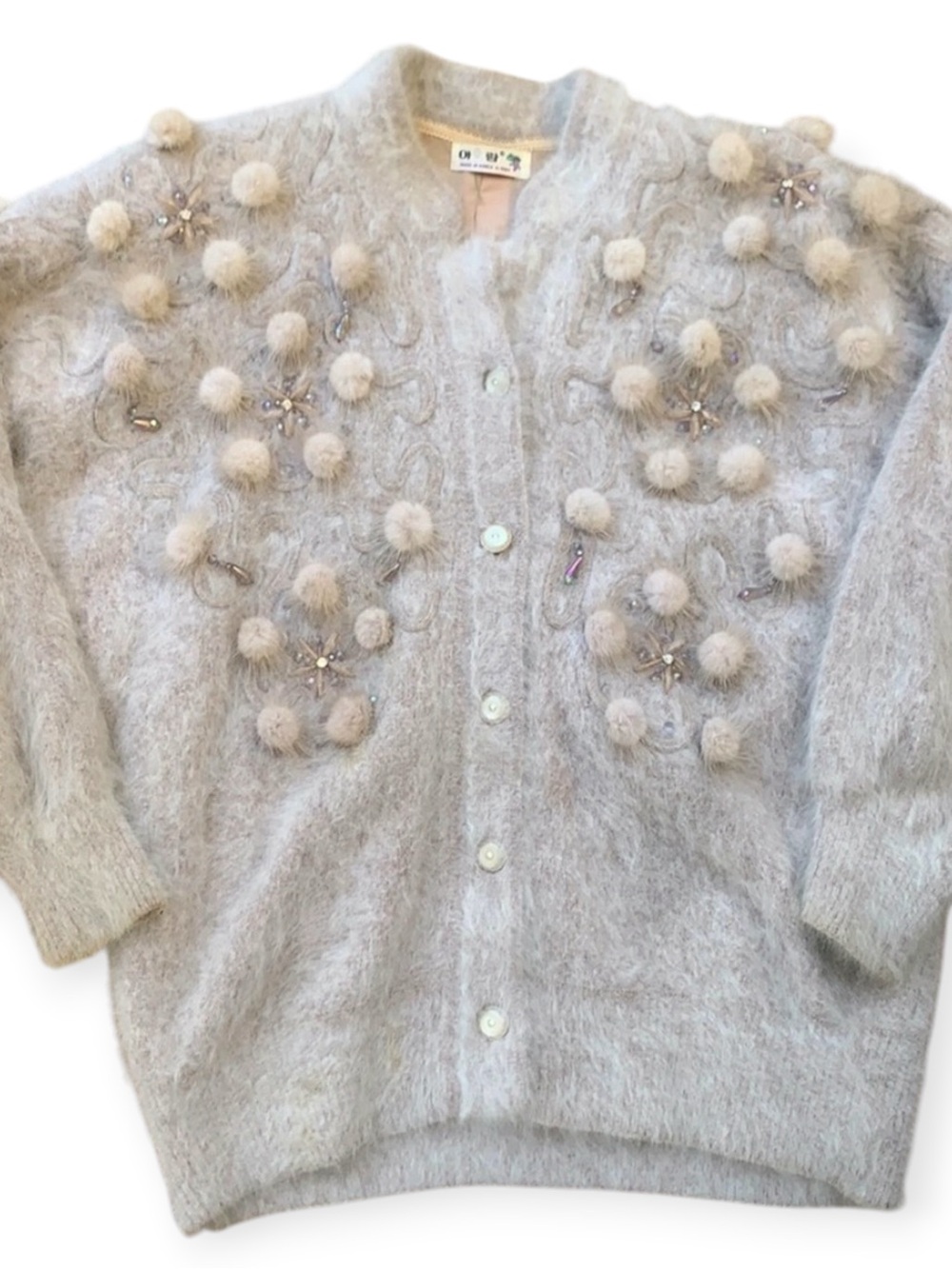 Vintage A-RAM Korea 80% Angora Crystal Embellished Cardigan Sweater XL RARE $595